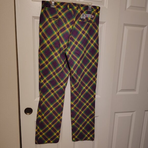 Royal & Awesome Men's Golf Pants Slim Fit Mardi Grass Golf Trousers Tartan Plaid - Picture 11 of 12